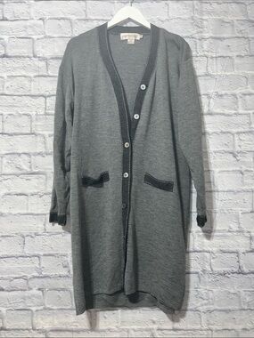 All week long Longline Grey Button-Up Cardigan with Contrast Trim